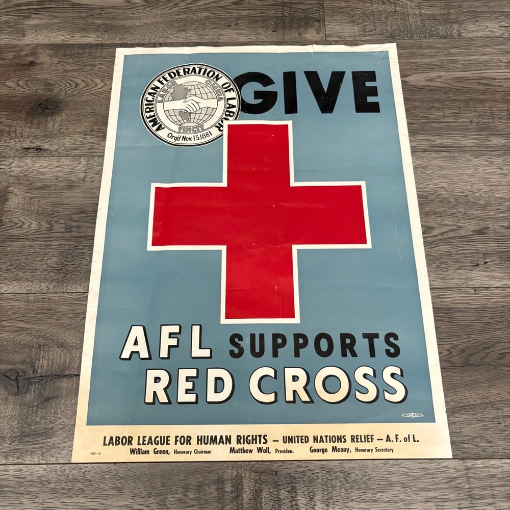 AFL Poster Red Cross Labor‎ League Human Rights 16x22 Blue Good Vintage Union